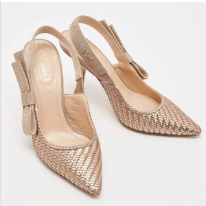 Dior Metallic Bronze Woven Leather J'Adior Slingback Pumps EU39 Narrow US 8